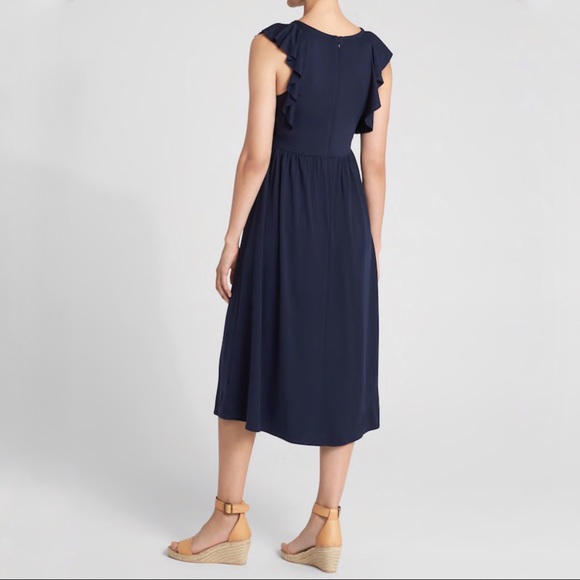 NWT Gap Fit & Flare Pink Midi Ruffle Sleeve Dress - Picture 2 of 2